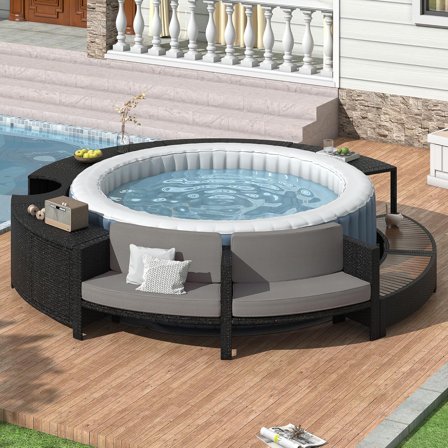 Outdoor Furniture Grey - Set Divano da Esterno in Rattan